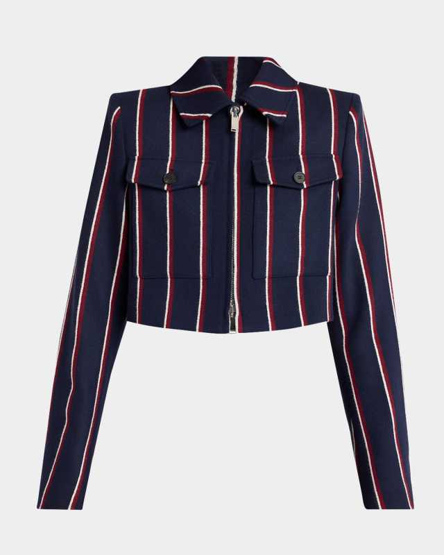 Striped Wool Crop Zip Jacket